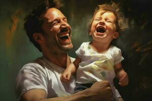 ein Porträt von ein Vater und Kind Lachen und havin foto