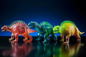 ein einstellen von Plastik Dinosaurier foto