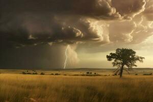 ein Sommer- Gewitter brauen auf das Horizont foto