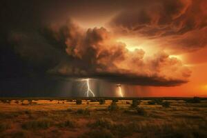 ein Sommer- Gewitter brauen auf das Horizont foto