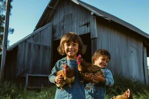 Kinder genießen ein Tag beim das Bauernhof foto