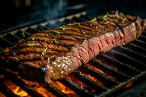 Flanke Steak mariniert im ein Mischung von Soja Soße Schatz foto