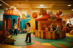 Kinder genießen ein Tag beim ein Innen- Spielplatz foto