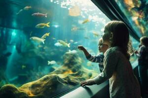 Kinder genießen ein Tag beim das Aquarium foto