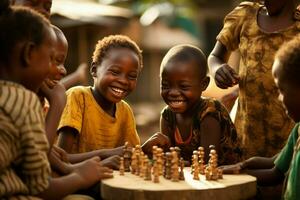 das Freude und Lachen von afrikanisch Kinder spielen ga foto