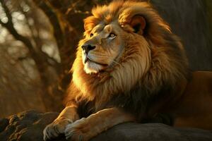 das majestätisch Löwe König von das afrikanisch Urwald foto