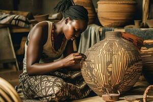 das Fertigkeit und Kunst von afrikanisch Handwerker und Frau foto