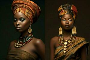 das auffällig Schönheit von afrikanisch Frauen geschmückt im tra foto