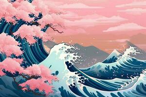 ein Hintergrund im abstrakt Hokusai Stil mit foto