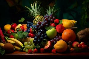 ein bunt Obst ist angezeigt auf ein Tabelle foto