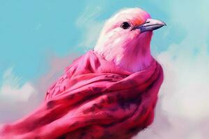 ein Digital Gemälde von ein Vogel mit ein Rosa Schal auf foto