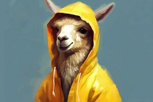 ein Digital Gemälde von ein Lama tragen ein Gelb ho foto