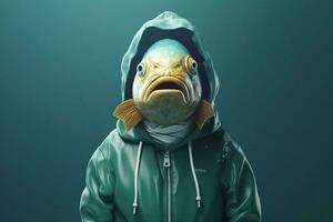 ein Fisch mit ein Kapuzenpullover Das sagt Fishon es foto