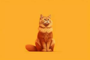ein flauschige Orange Katze sitzt auf ein Gelb Hintergrund foto