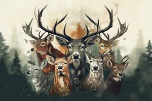 ein Gruppe von Hirsch durch Tiere Illustration foto