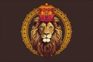 ein Löwe mit ein Krone auf es ist im ein Kreis mit das foto