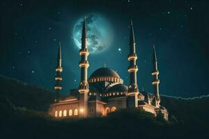 ein Moschee beim Nacht mit das Mond im das Himmel foto