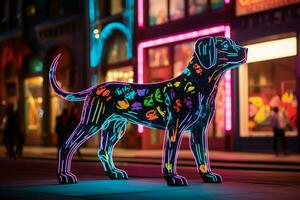 ein Neon- Leopard Hund im ein Stadt foto