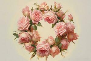 ein Gemälde von ein Kreis mit Rosa Rosen auf es foto