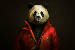 ein Panda im ein rot Jacke foto