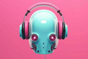 ein Poster zum ein Roboter mit ein Rosa Kopfhörer foto