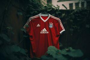 ein rot Jersey mit das Wort adidas auf es foto