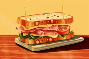 ein Sandwich gemacht von Spanisch Serrano Schinken auf ein Tabelle foto