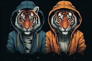 ein Tiger mit ein Kapuzenpullover und ein Kapuzenpullover foto