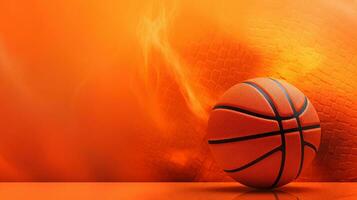 ein Basketball-inspiriert Hintergrund mit ein Basketball und Band gegen ein beschwingt Orange texturiert Hintergrund. ai generiert foto