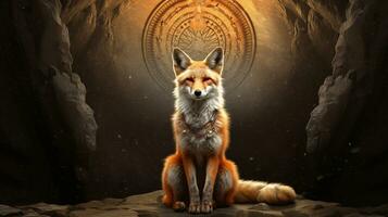 ein fesselnd Szene mit ein Fuchs wie ein Wächter Geist oder Totem Tier im einheimisch Traditionen, gegen ein texturiert Hintergrund, zulassen Raum zum Text. Hintergrund Bild, ai generiert foto