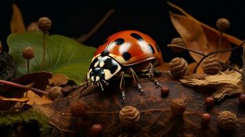 ein künstlerisch Darstellung von ein Marienkäfer mischen einwandfrei in ein texturiert Hintergrund, Hervorheben ihr außergewöhnlich tarnen Fähigkeiten, Hintergrund Bild, ai generiert foto