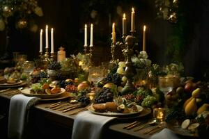 Weihnachten Komposition Abendessen Tabelle foto