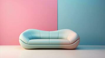 Bild von ein modern futuristisch Sofa mit Raum zum Text und sauber Pastell- Mauer Hintergrund, Hintergrund Bild, ai generiert foto