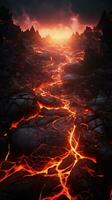 ein Bild mit kompliziert Lava Risse im ein vulkanisch Landschaft, Vertikale Format, Hintergrund Bild, generativ ai foto