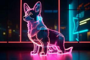 Corgi Hund Cyberpunk Neon- Beleuchtung foto