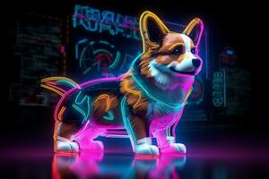 Corgi Hund Cyberpunk Neon- Beleuchtung foto