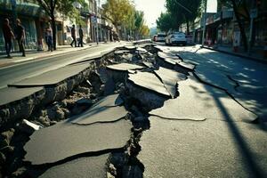 Risse Straße Straße nach Erdbeben foto