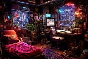 Cyberpunk Wohnung Zimmer foto