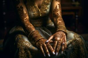 elegant Braut Henna schmücken Hand und Schönheit foto