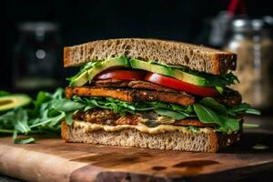 genießen ein frisch und lecker vegan Sandwich gemacht mit foto