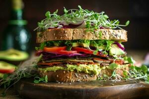 genießen ein frisch und lecker vegan Sandwich gemacht mit foto