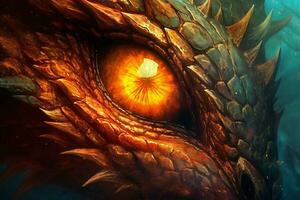 Auge von mythologisch Drachen auf Feuer foto
