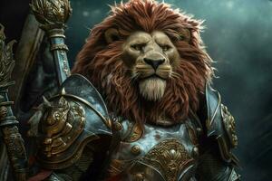 Löwe König mit voll Rüstung und Waffe foto