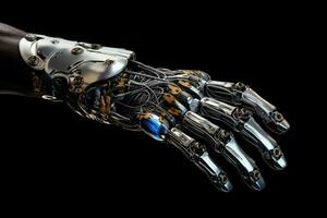 metallisch Cyborg Hand Vitrinen futuristisch Roboter foto