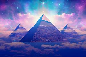 lila und Blau Hintergrund mit ein Pyramiden und ein blau foto