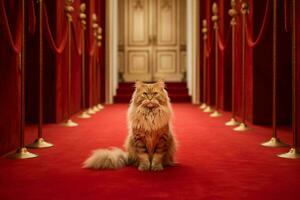 rot Teppich zum berühmt Katze foto