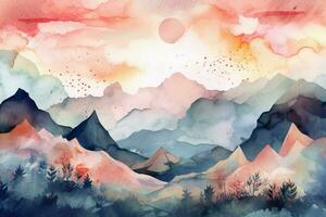 weicher Ton Aquarell Berge Illustration foto