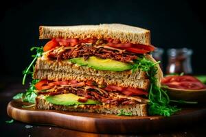 lecker vegan Sandwich verpackt mit frisch gesund im foto