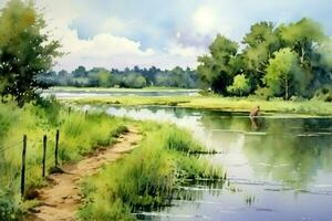 still Sommer- Landschaft ein Aquarell Gemälde von foto