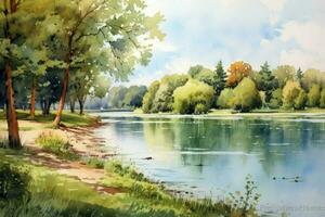still Sommer- Landschaft ein Aquarell Gemälde von foto